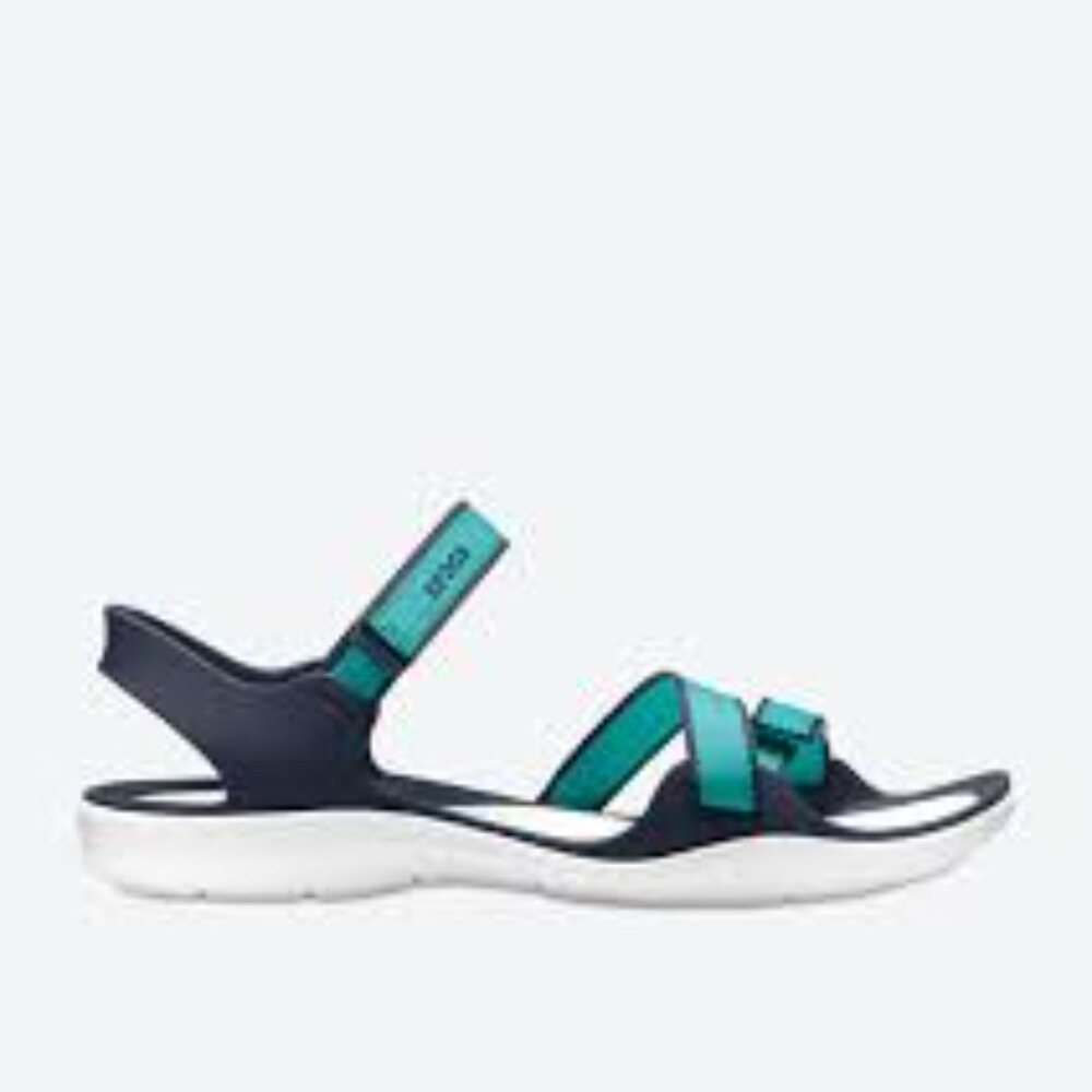 Crocs Women's Aqua Blue‎ Black Swiftwater 204804 Casual Strappy Sandal Size 11